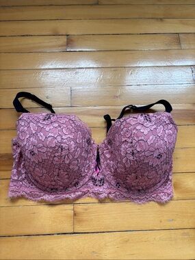 La SENZA Mauve Pink Lace Longline Balconette Bra with Black Straps